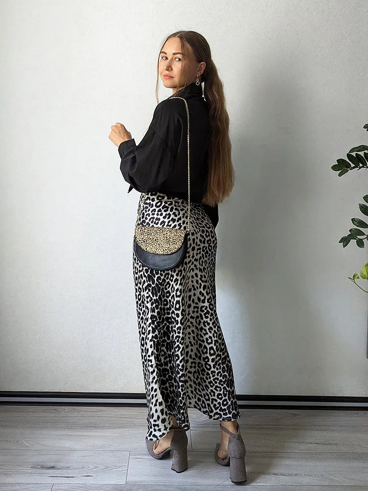 Elegant  High Waist A Line Office Slim Long Leopard Skirt