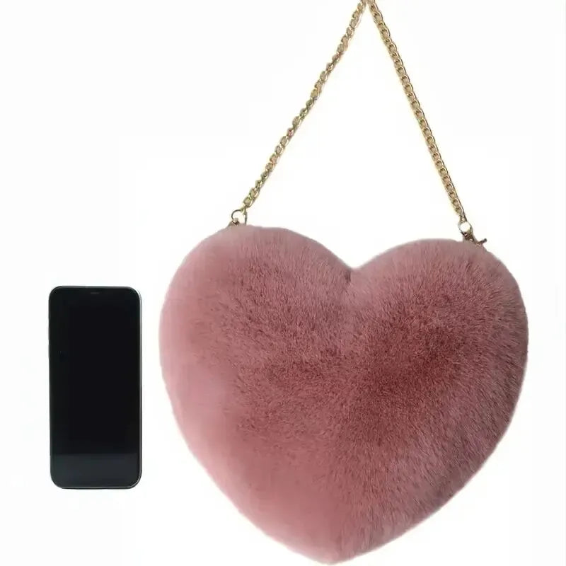 Heart Shaped Fluffy Shoulder Bag