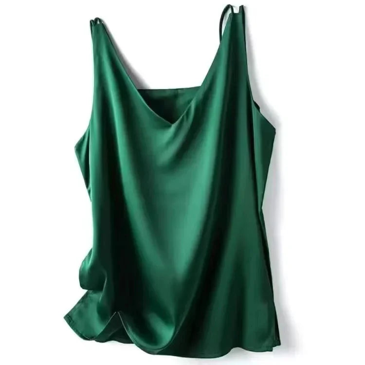 Elegant SILK Satin Blouse Sleeveless Female Summer Woman T-shirts