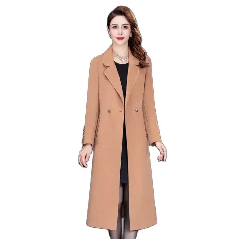 Autumn Winter New Women Fashion Coat Warm Pure Color Long Jacket with Pocket Ladies Outwear Slim Clothing for Womens