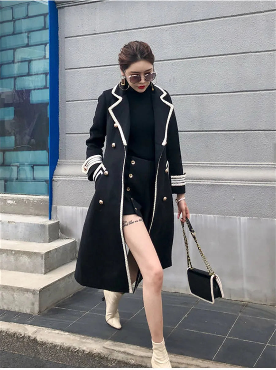 Elegant Winter Thick Warm V-Neck Belt Long Overcoat Office Lady High Quality Outwear