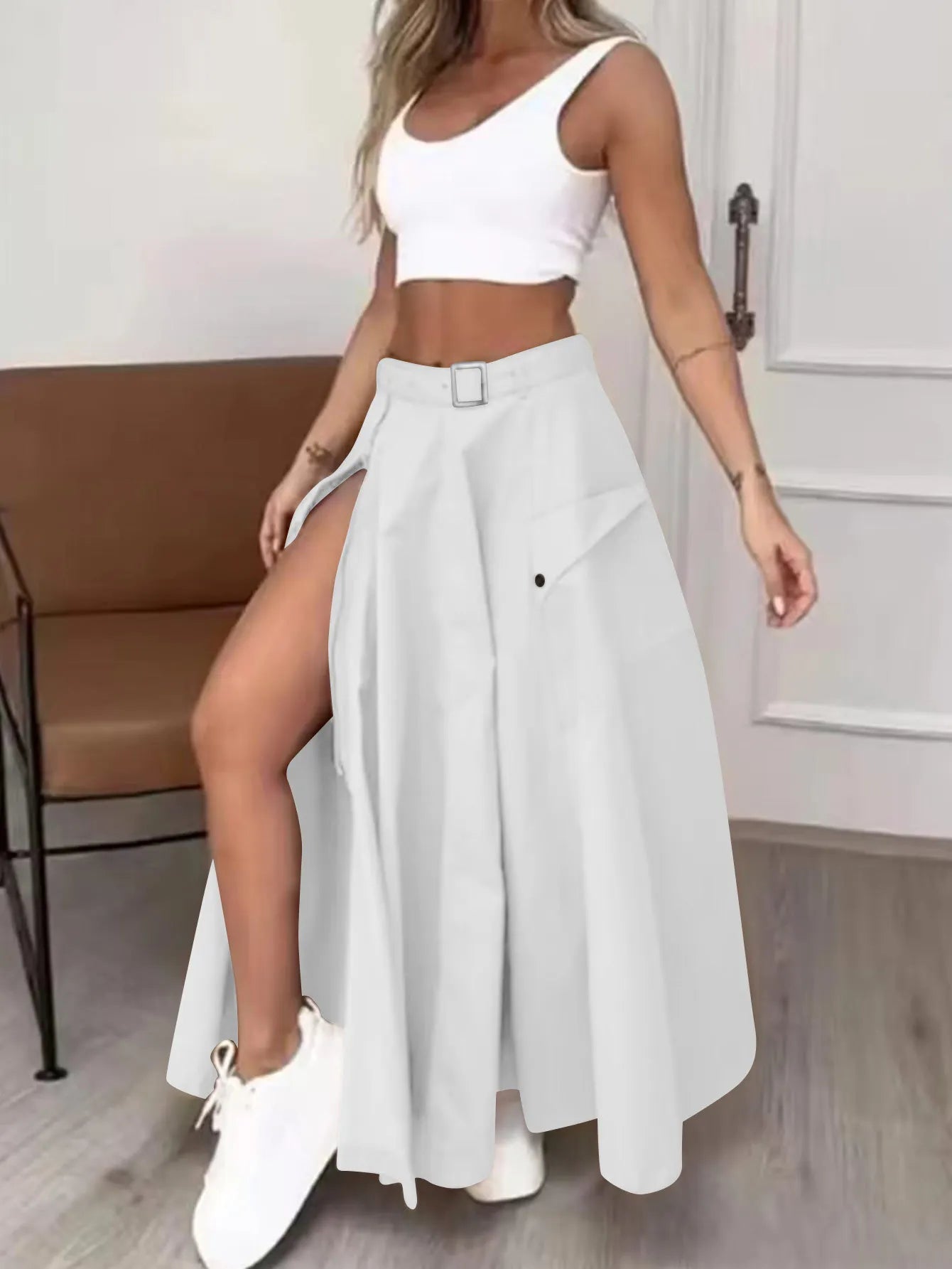 High Waist Zipper Long Skirt