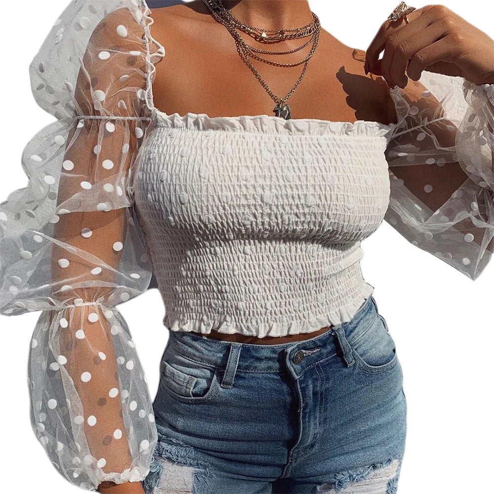 Sheer Mesh Blouses Long Sleeve T-Shirt