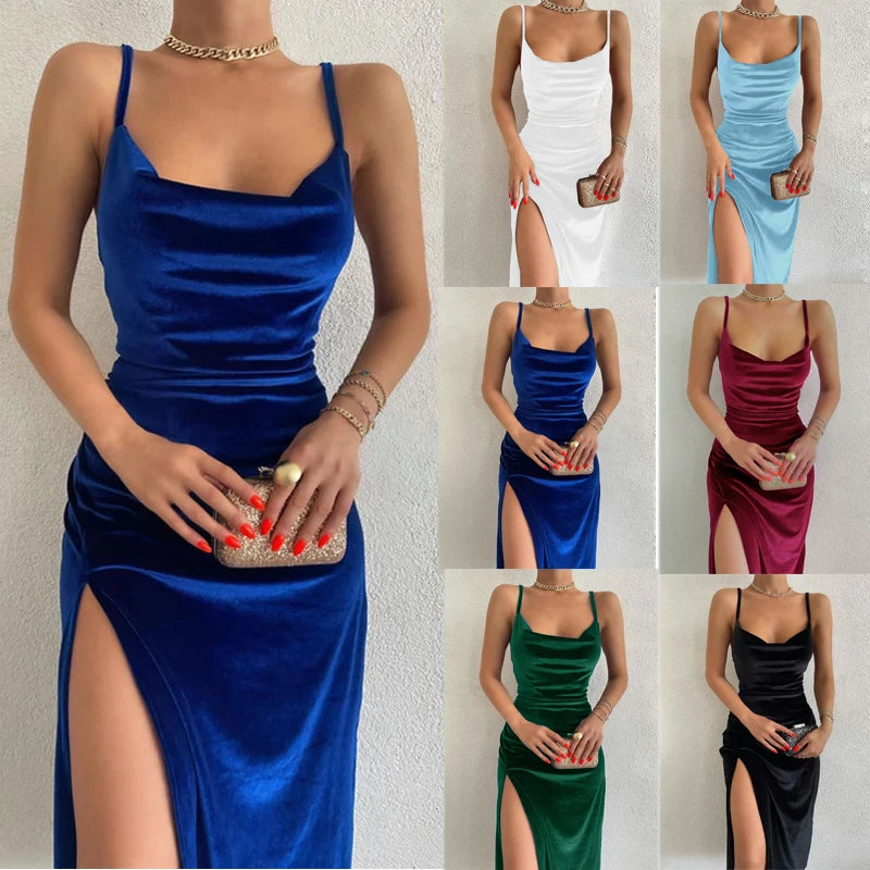 Summer Fashion Sexy Slim Slit Halter Dress