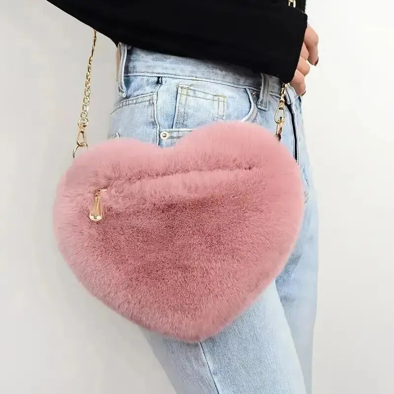 Heart Shaped Fluffy Shoulder Bag