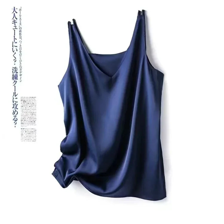 Elegant SILK Satin Blouse Sleeveless Female Summer Woman T-shirts