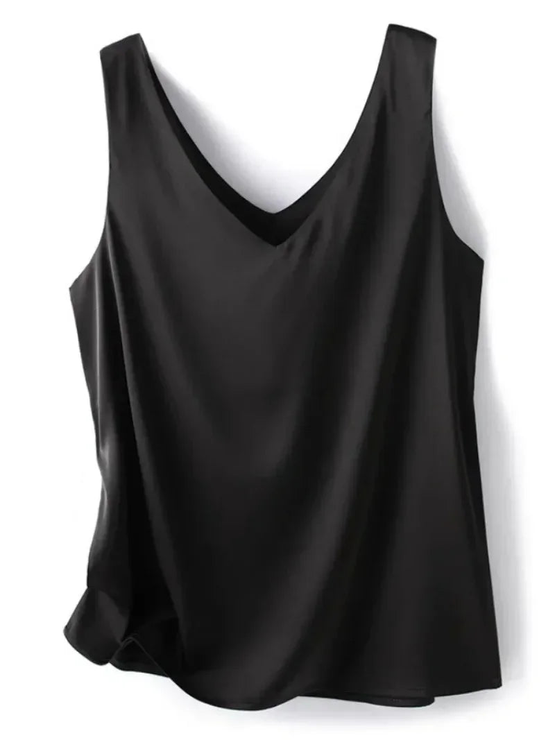 Elegant SILK Satin Blouse Sleeveless Female Summer Woman T-shirts