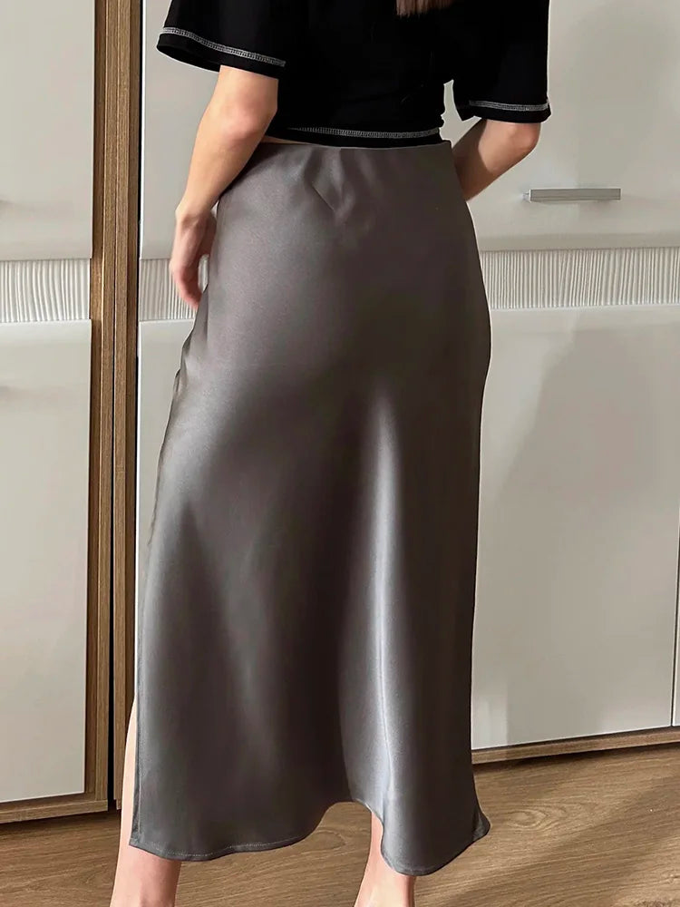 Beige Satin Midi Skirts