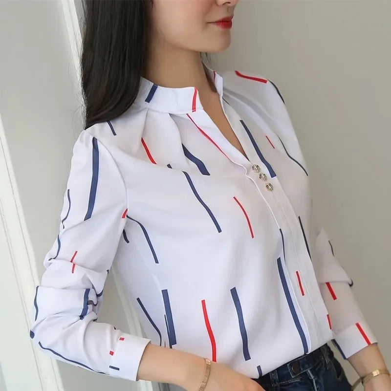 White Tops Blouses Fashion Stripe