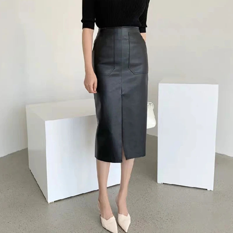 Slim Straight Faux Leather Skirts