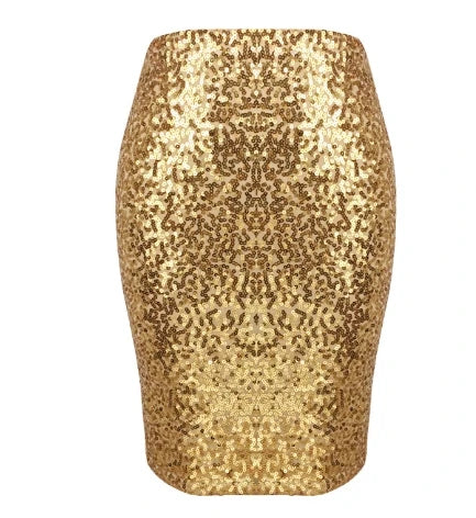 Allover Sequin Slit Skinny Midi Skirt