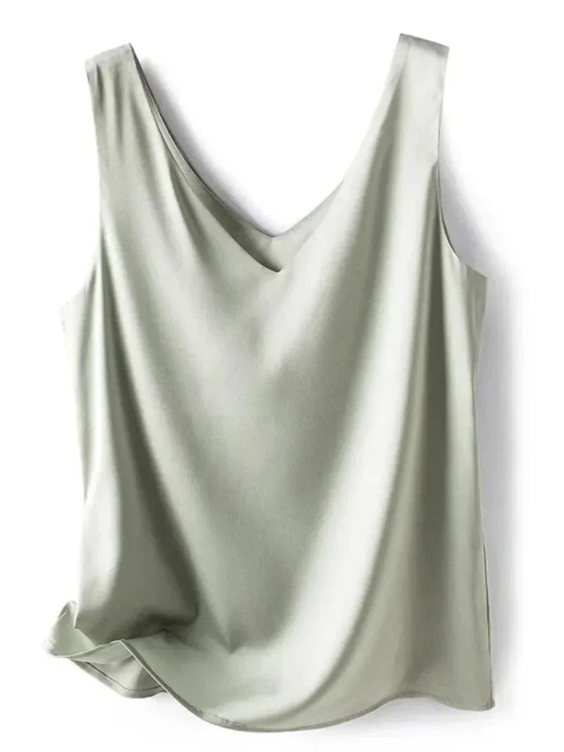 Elegant SILK Satin Blouse Sleeveless Female Summer Woman T-shirts