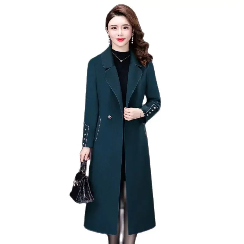 Autumn Winter New Women Fashion Coat Warm Pure Color Long Jacket with Pocket Ladies Outwear Slim Clothing for Womens