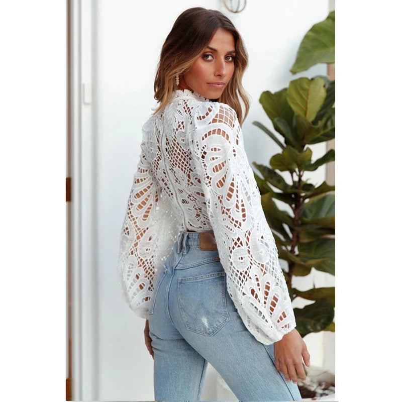 Sexy Long Sleeve Lace Blouse Tops