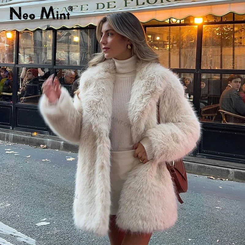 Winter Brand Designer Fluffy Fox Fur Jacket Luxury Furry Overcoats