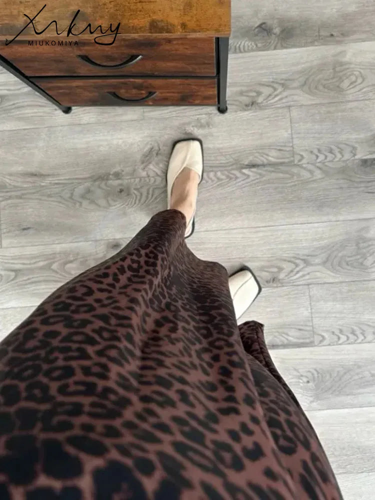 Elegant  High Waist A Line Office Slim Long Leopard Skirt