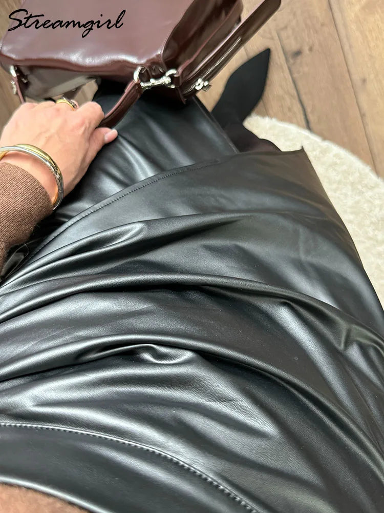 Black Faux Leather Folded Skirt