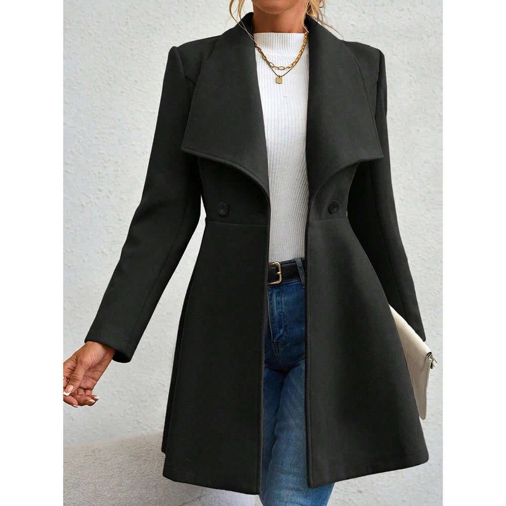 Winter Solid Color Long Sleeve Lapel Button-Up Work Coats