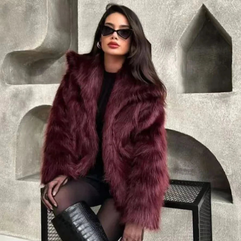 Plush Burgundy Bomber Jacket  Warm Winter Coats