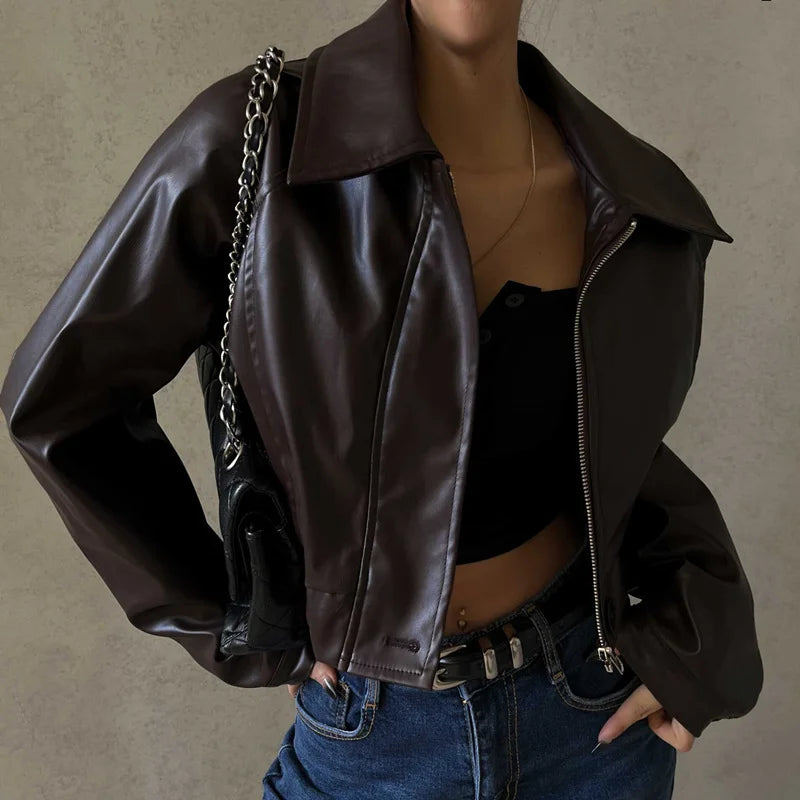 Autumn Faux Leather Short Jacket