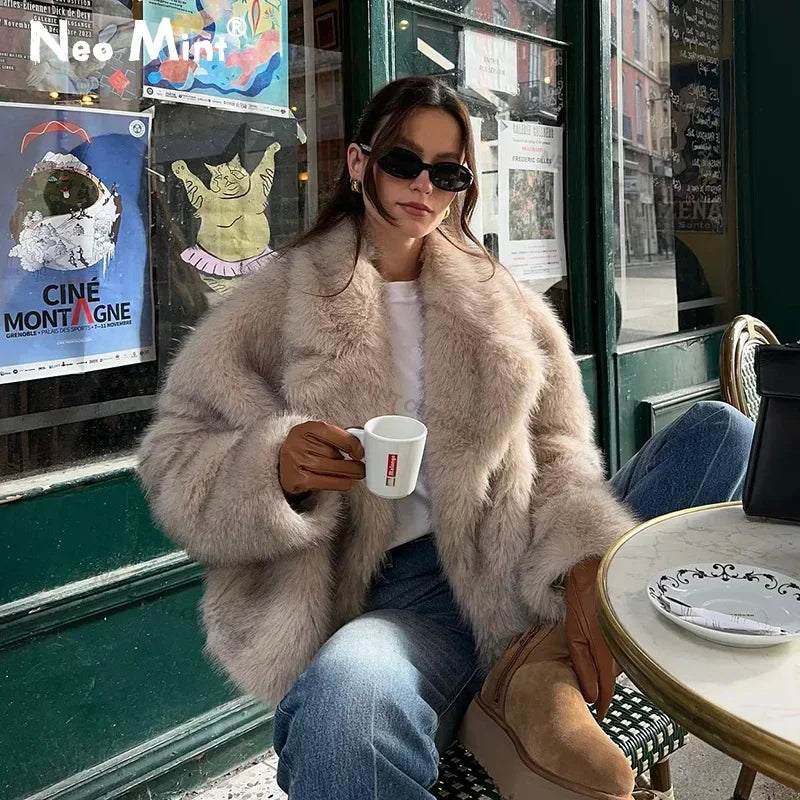 Winter Brand Fashion Fluffy Fox Fur Coat Female Luxury Outerwear