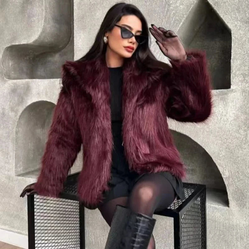 Plush Burgundy Bomber Jacket  Warm Winter Coats