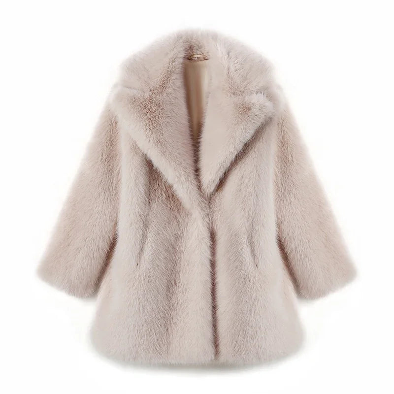 Winter Brand Designer Fluffy Fox Fur Jacket Luxury Furry Overcoats