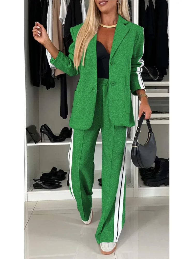 Winter New Long Sleeves Suit Pimp Stitching Pants Pocket Female Office Blazer