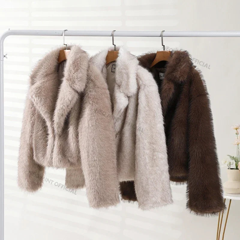 Winter Brand Fashion Fluffy Fox Fur Coat Female Luxury Outerwear