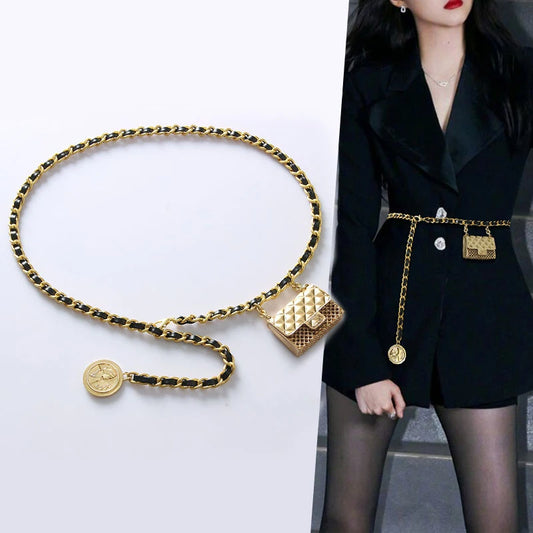 Fashion Luxury Designer Long Gold Chain Belts Woman Waistband