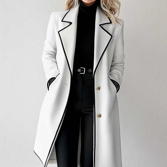 Elegant  Winter Contrast Color Single Breasted Long Sleeve Lapel Casual Coats