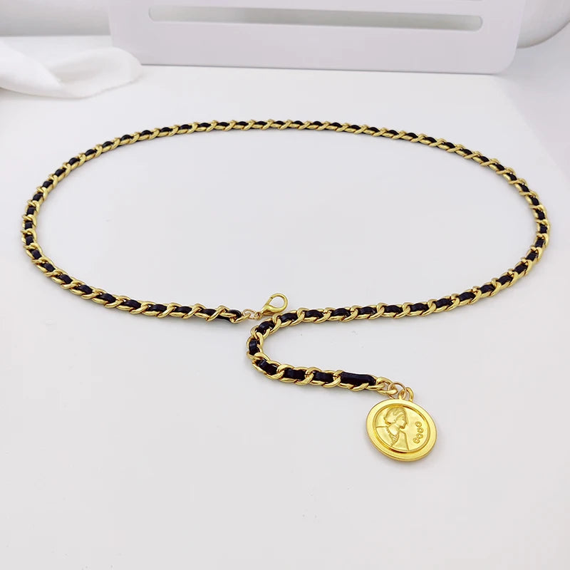 Fashion Luxury Designer Long Gold Chain Belts Woman Waistband