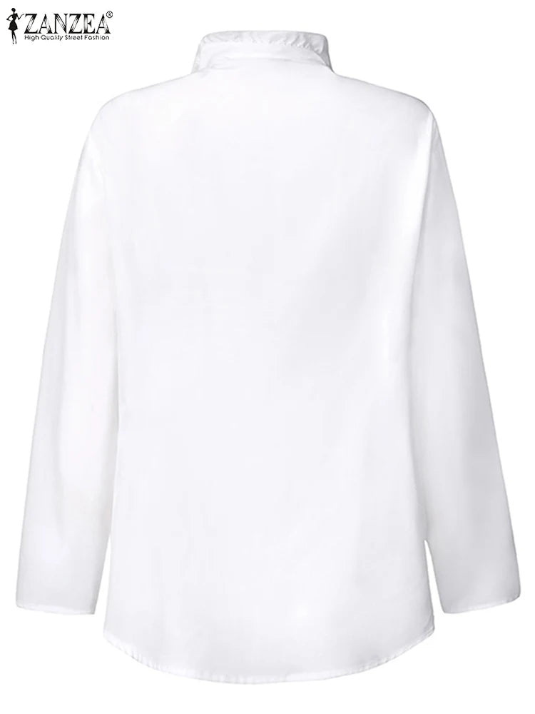 Elegant  White Blouse Ruffles Tops