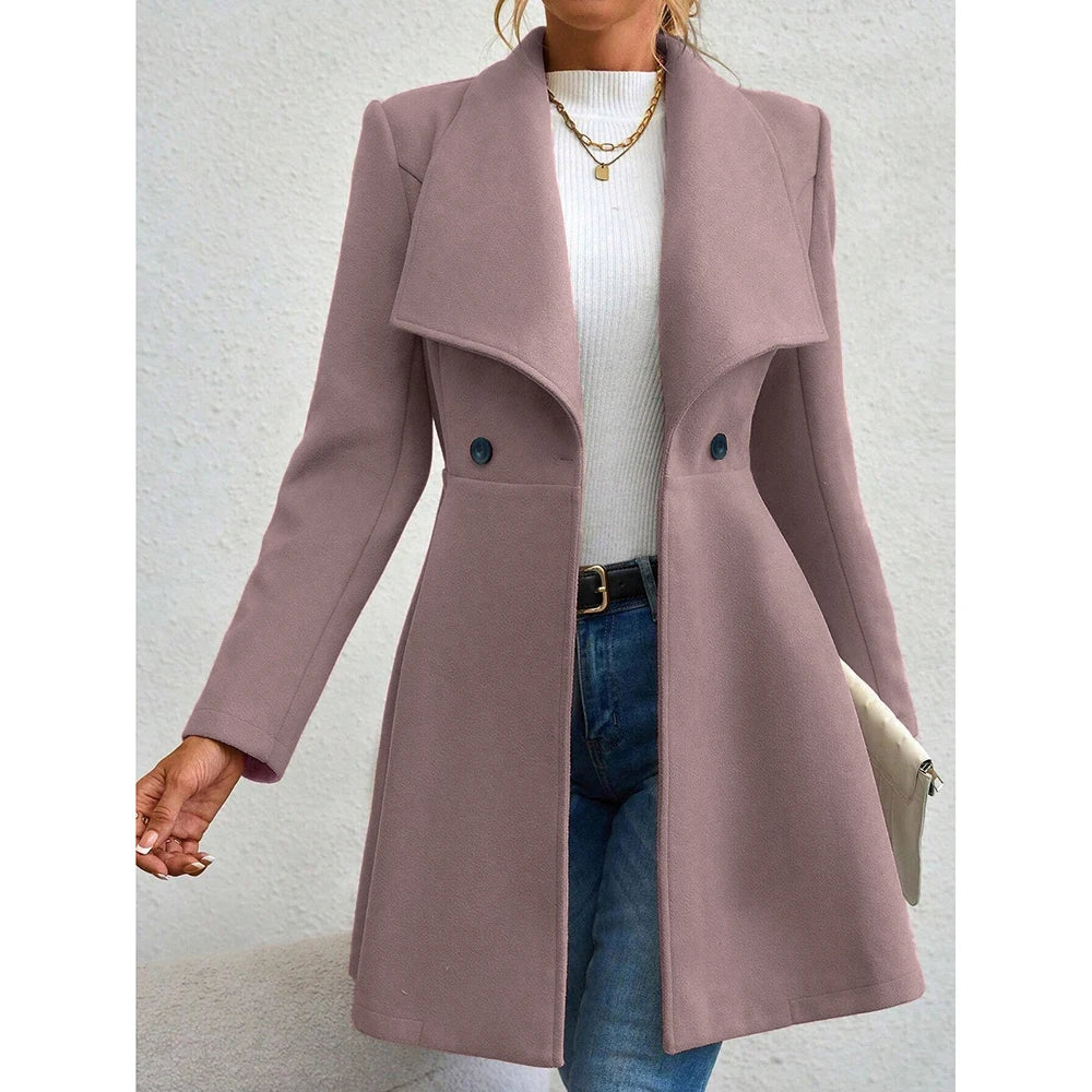 Winter Solid Color Long Sleeve Lapel Button-Up Work Coats