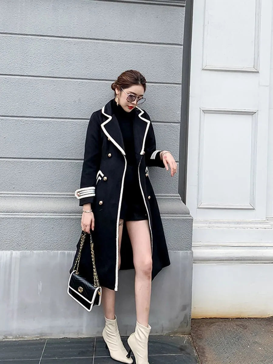 Elegant Winter Thick Warm V-Neck Belt Long Overcoat Office Lady High Quality Outwear