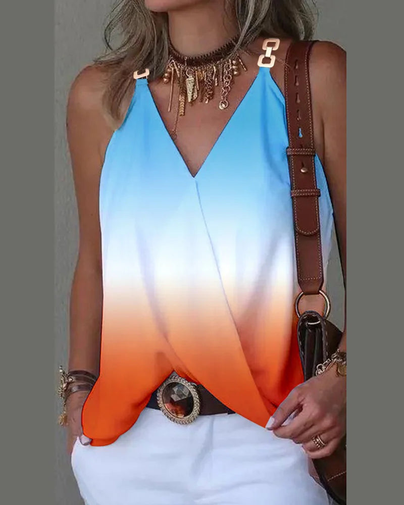 Elegant V-Neck Sleeveless Chain WhiteTops