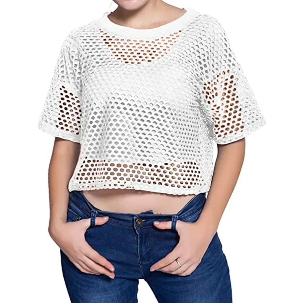 Fishnet Transparent Crop Tops