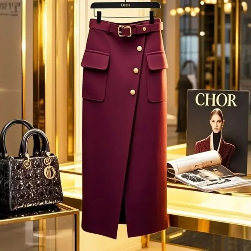 High Waist Slim Skirts with Belt