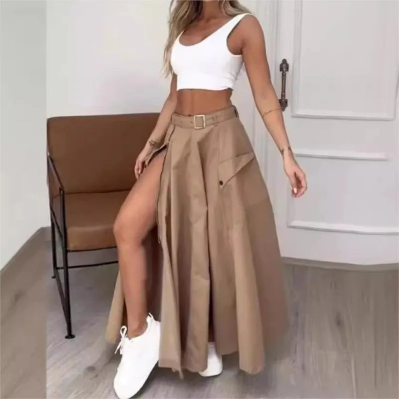 High Waist Zipper Long Skirt