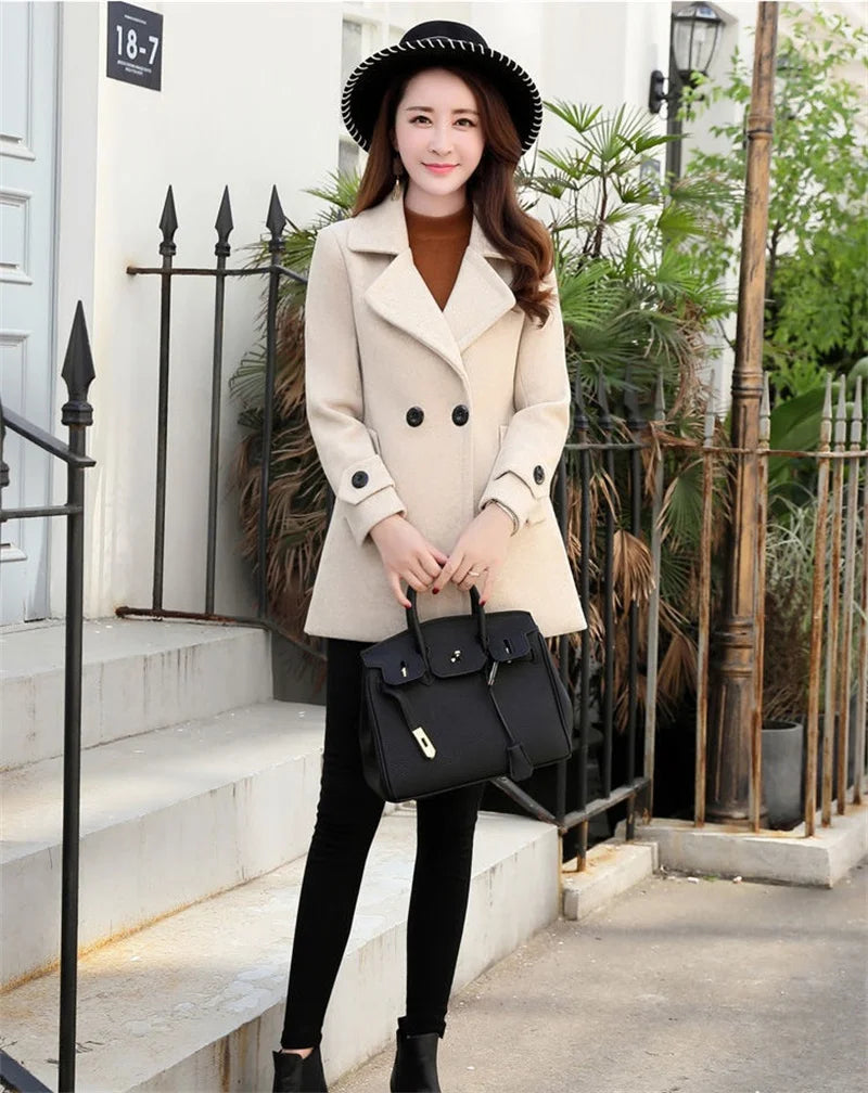 Elegant Short Woolen Coat Women Tops