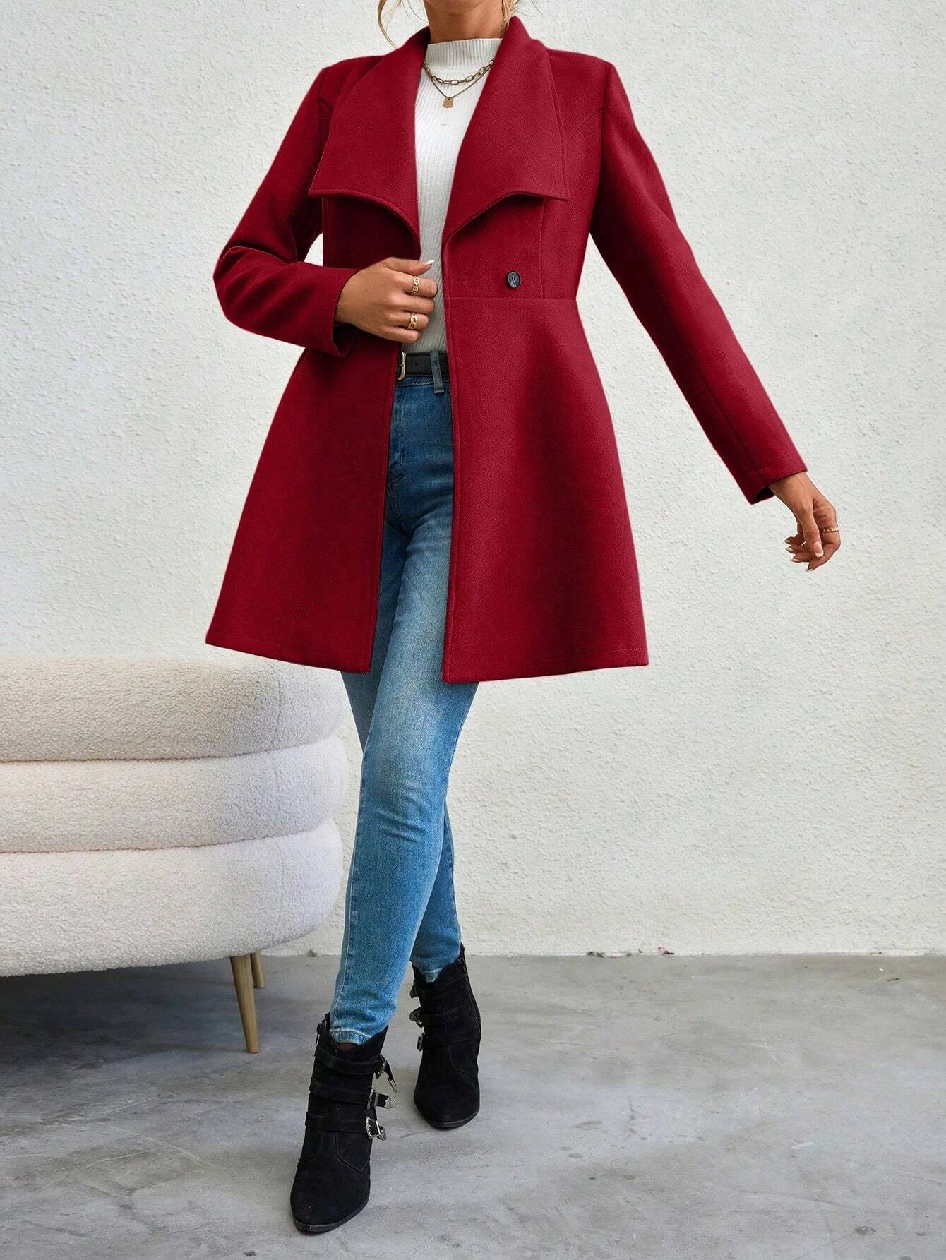 Winter Solid Color Long Sleeve Lapel Button-Up Work Coats