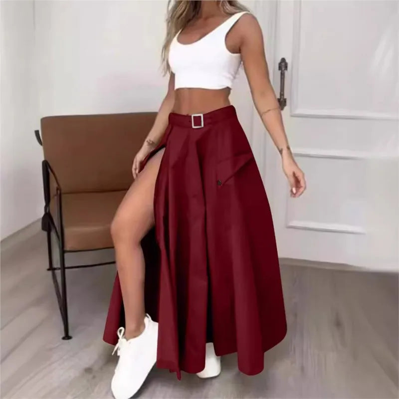 High Waist Zipper Long Skirt