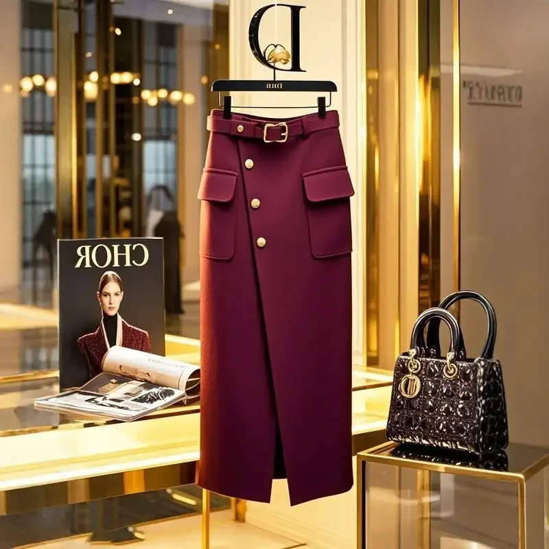 High Waist Slim Skirts with Belt