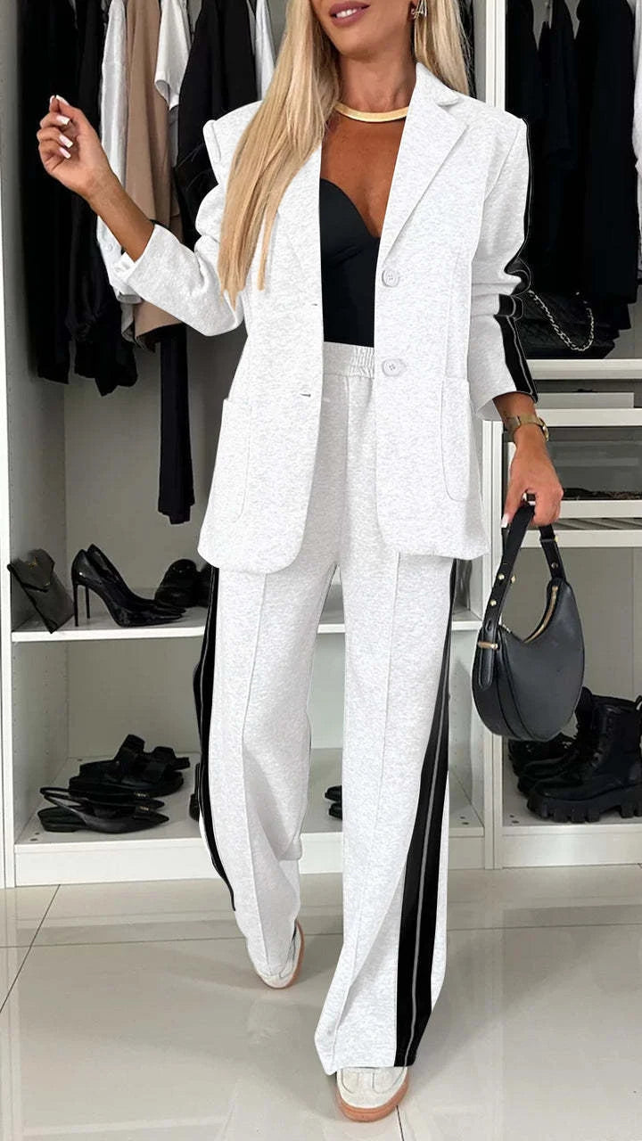 Winter New Long Sleeves Suit Pimp Stitching Pants Pocket Female Office Blazer