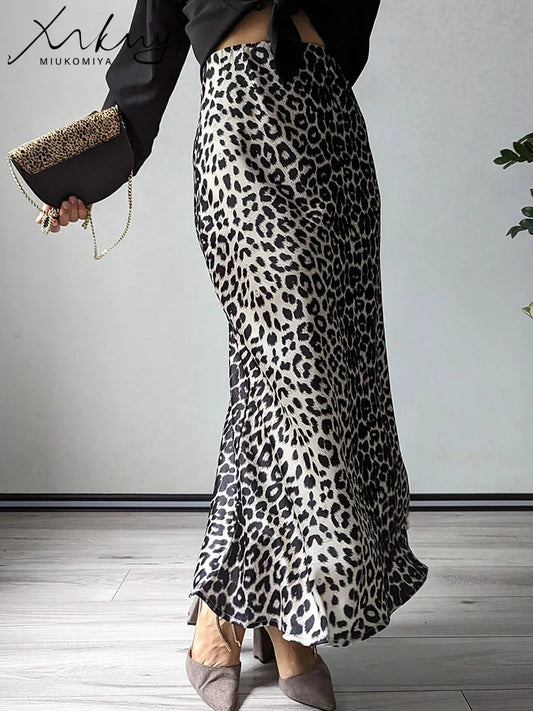 Elegant  High Waist A Line Office Slim Long Leopard Skirt