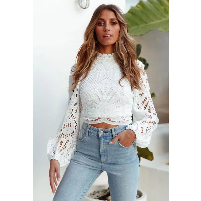 Sexy Long Sleeve Lace Blouse Tops