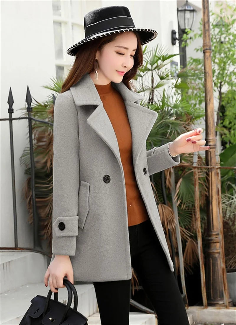 Elegant Short Woolen Coat Women Tops