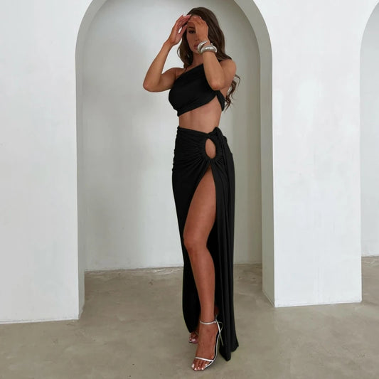 Women Summer Wrapped Hip High Waist Slit Long Skirts