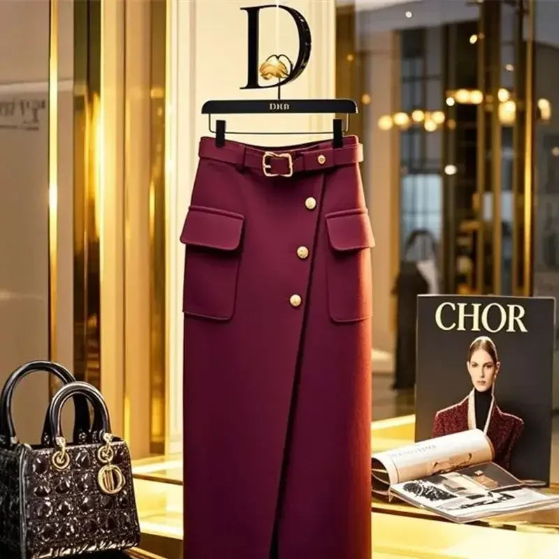 High Waist Slim Skirts with Belt