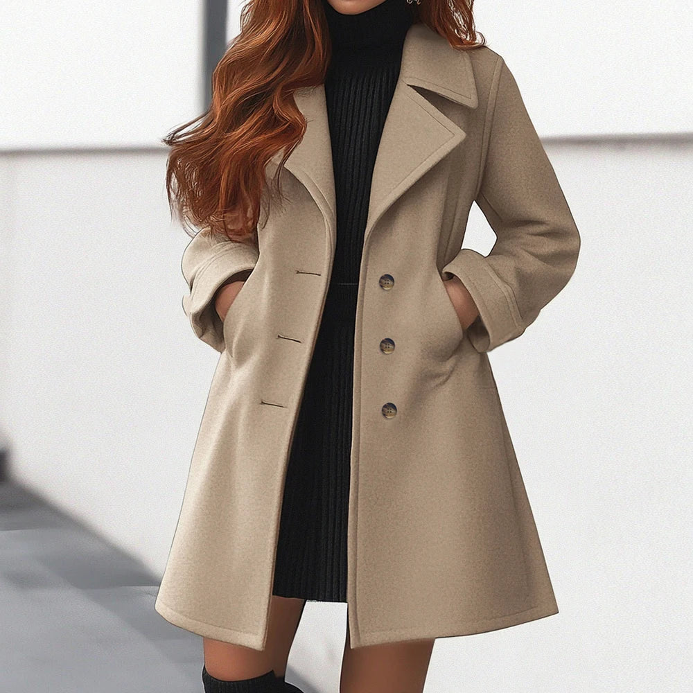 Decent Single Breasted Long Sleeve Lapel Office Lady Long Coats